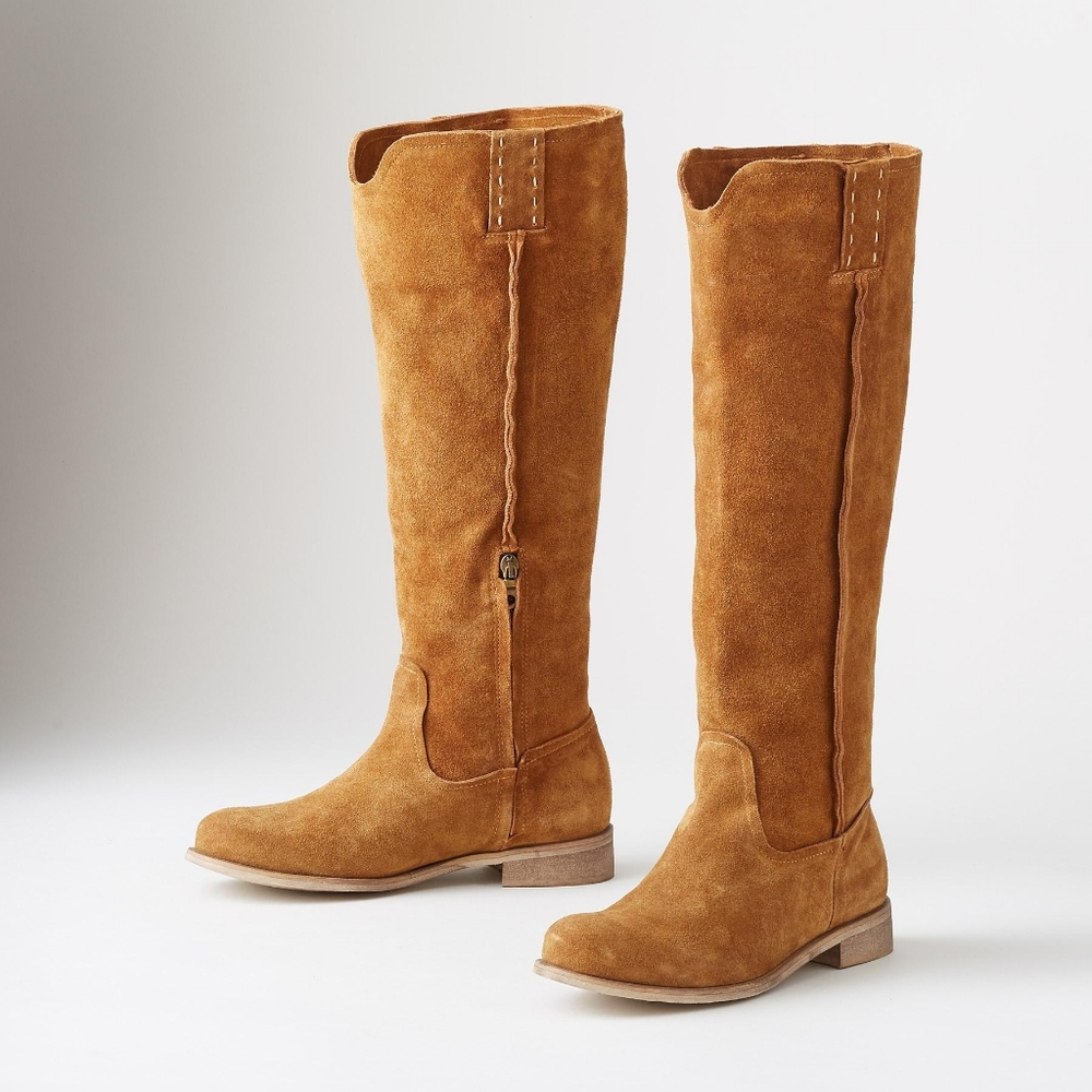 Sundance Catalog tan Slouch Explorer suede boots